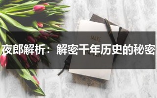 夜郎解析：解密千年历史的秘密（夜郎是谁灭的）