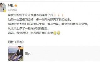 歌手阿杜母亲去世 发文悼念：您永远在我的心里