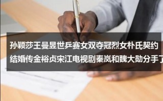 孙颖莎王曼昱世乒赛女双夺冠烈女朴氏契约结婚传金裕贞宋江电视剧秦岚和魏大勋分手了吗