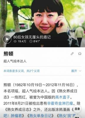 熊顿经历和成就：从漫画家到电视剧女主，她的抗癌故事感动无数人-第1张图片-九妖电影