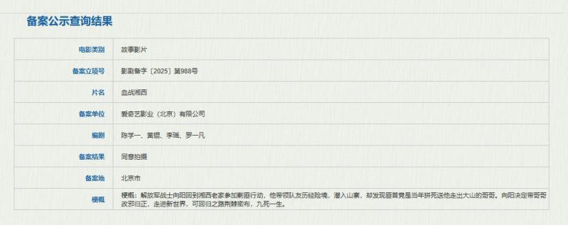 《血战湘西》立项！解放军剿匪 带血亲重归正道（完整版电影血战湘西演员表）-第1张图片-九妖电影