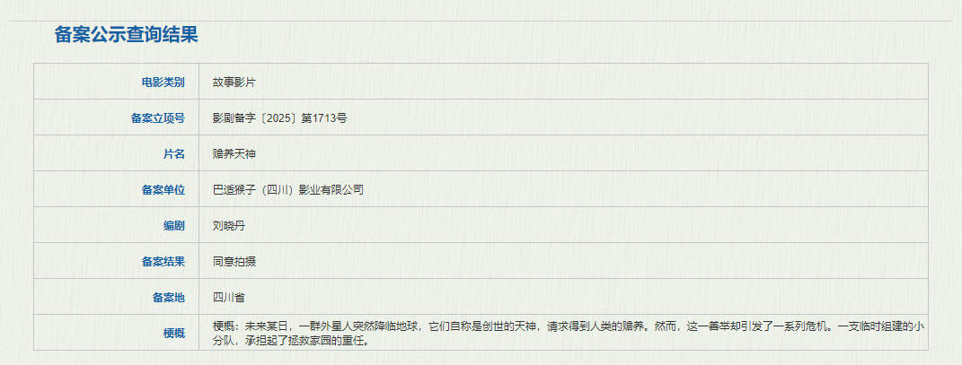 《赡养天神》备案立项 《疯狂的外星人》编剧执笔!-第1张图片-旧杳电影网